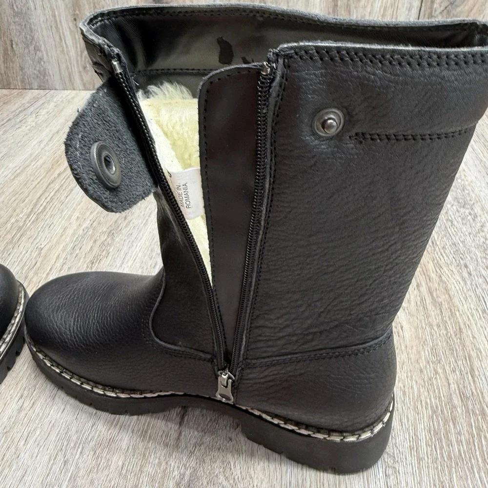 TECNICA Leather Outdoor Boots Mens 9.5 Side Zip Rubber Lug Sole Never Worn
